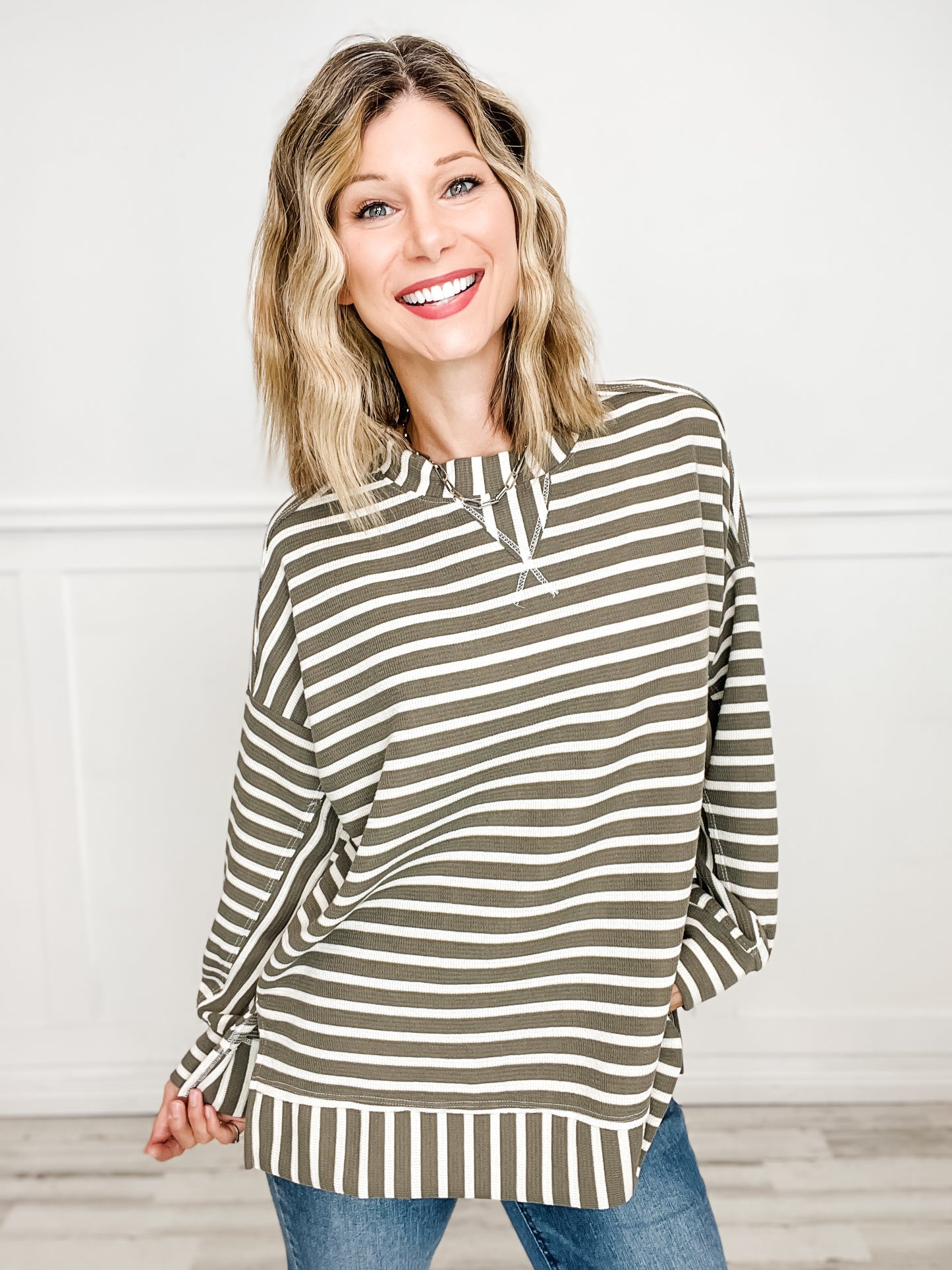 Long Sleeve Striped Knit Top