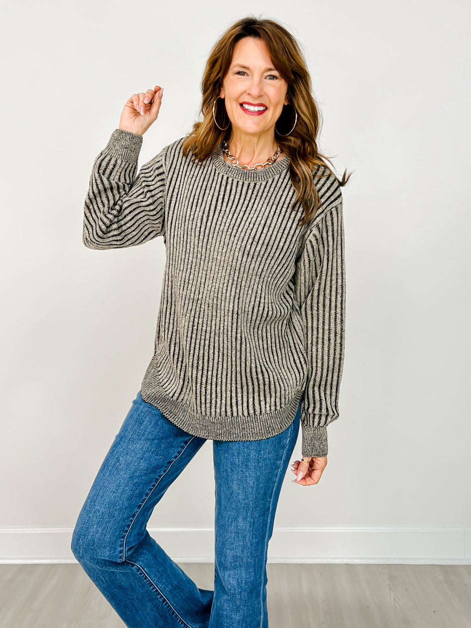 Curved Hem Two-Tone Hi-Low Sweater