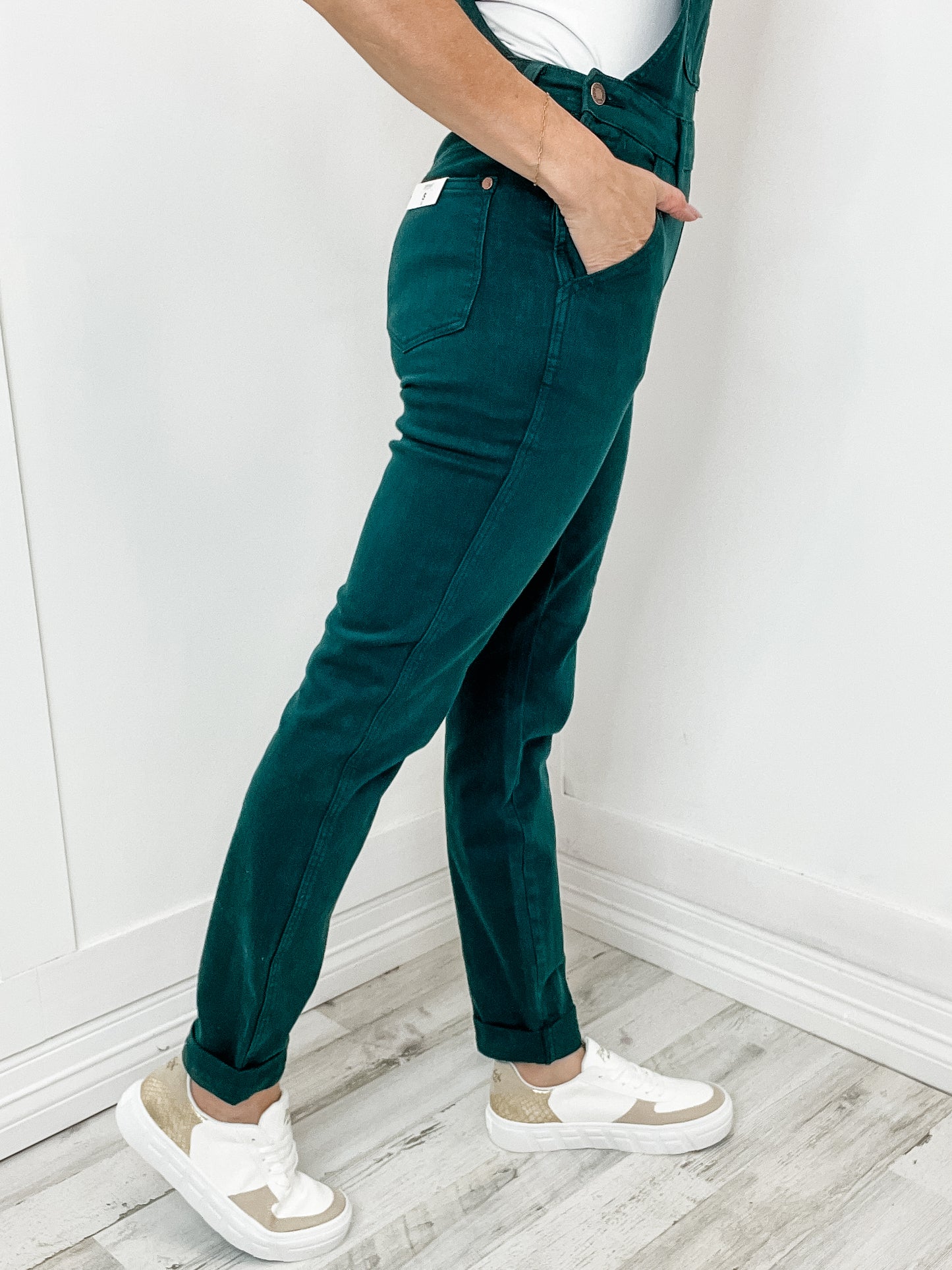 The Genesis Judy Blue High Waist Garment Dyed Double Cuff Denim Overall in Teal