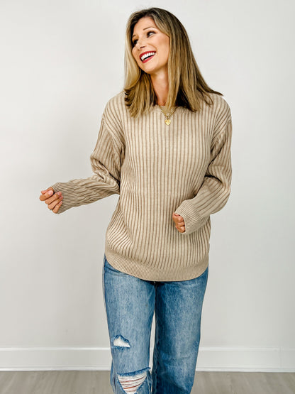 Curved Hem Two-Tone Hi-Low Sweater