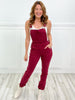 The Everly Judy Blue High Waist Garment Dyed Double Cuff Denim Overall in Maroon