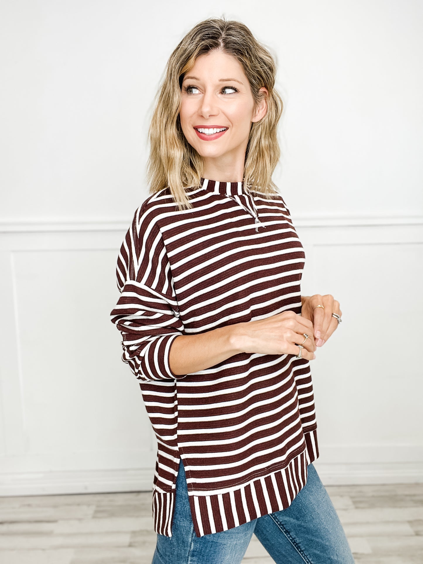 Long Sleeve Striped Knit Top