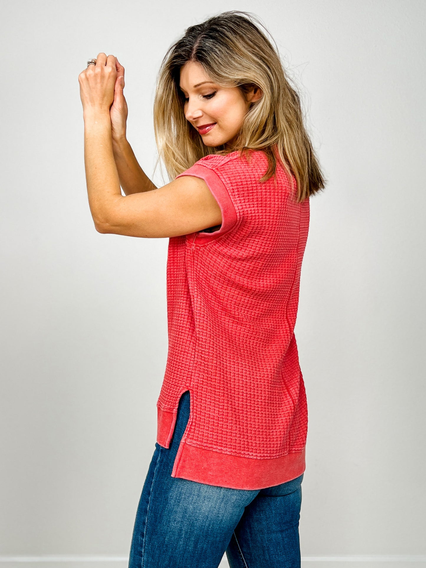 Chunky Waffle Mineral Wash Short Sleeve Top