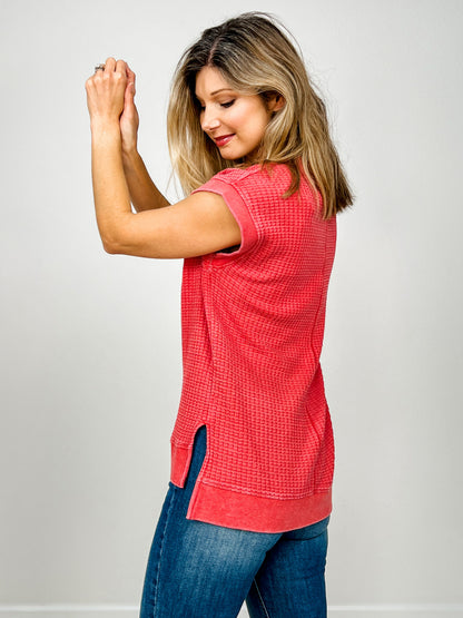 Chunky Waffle Mineral Wash Short Sleeve Top