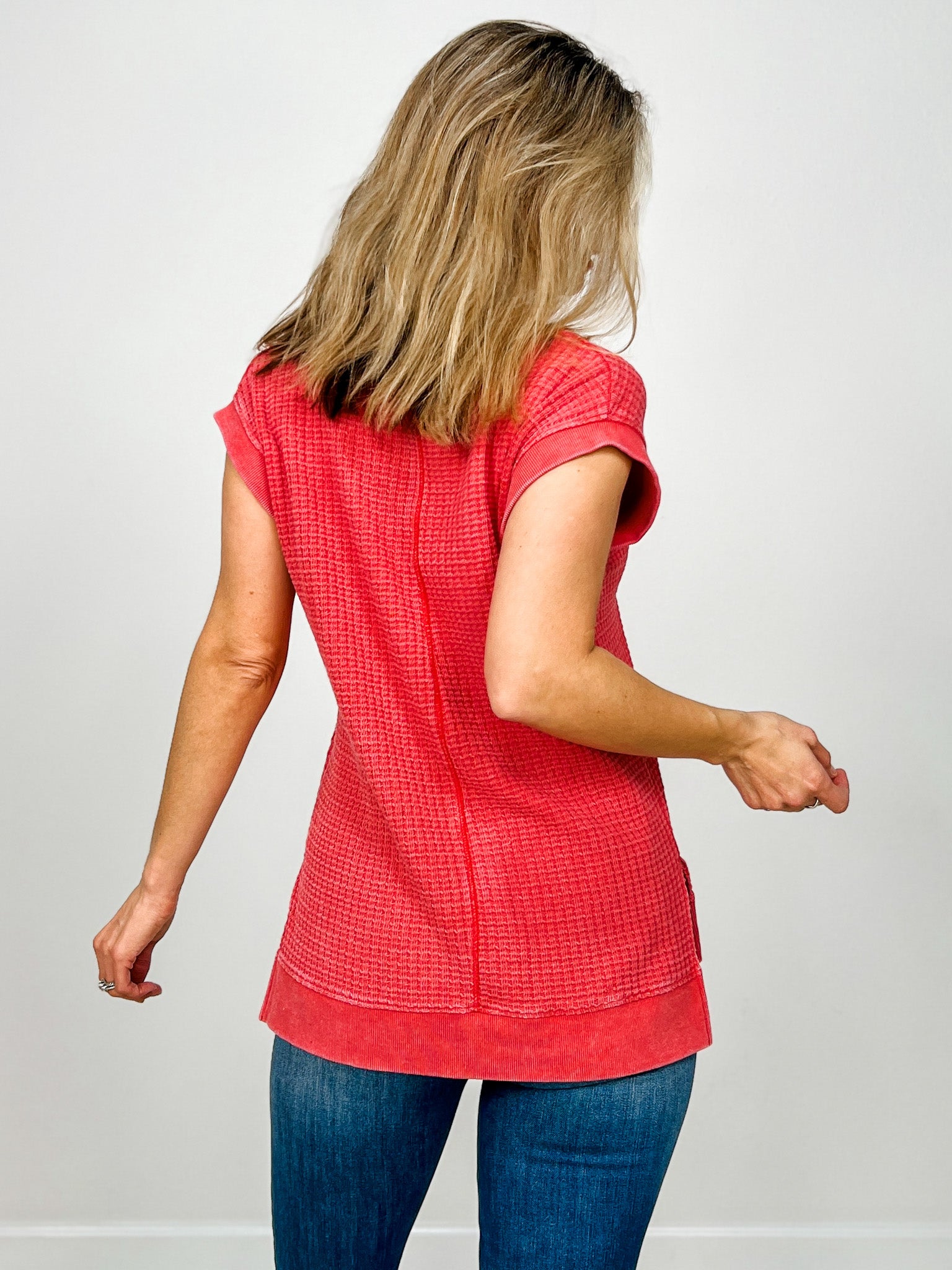 Chunky Waffle Mineral Wash Short Sleeve Top