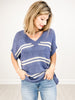 Striped V-Neck Cap Sleeve Oversized Fit Sweater