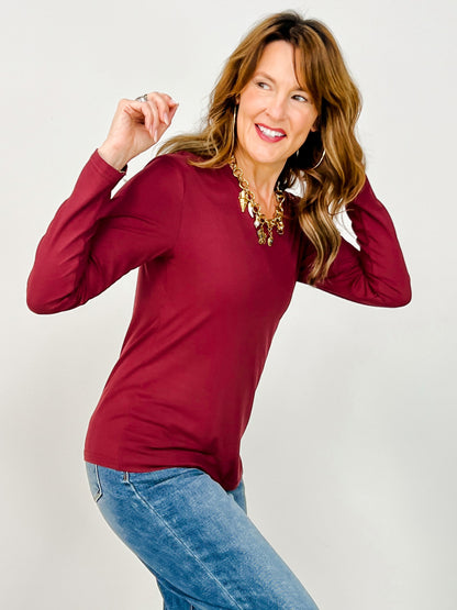 The Lucy Long Sleeve V-Neck Top - Jewel Tones