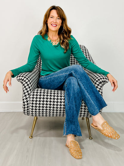The Lucy Long Sleeve V-Neck Top - Jewel Tones
