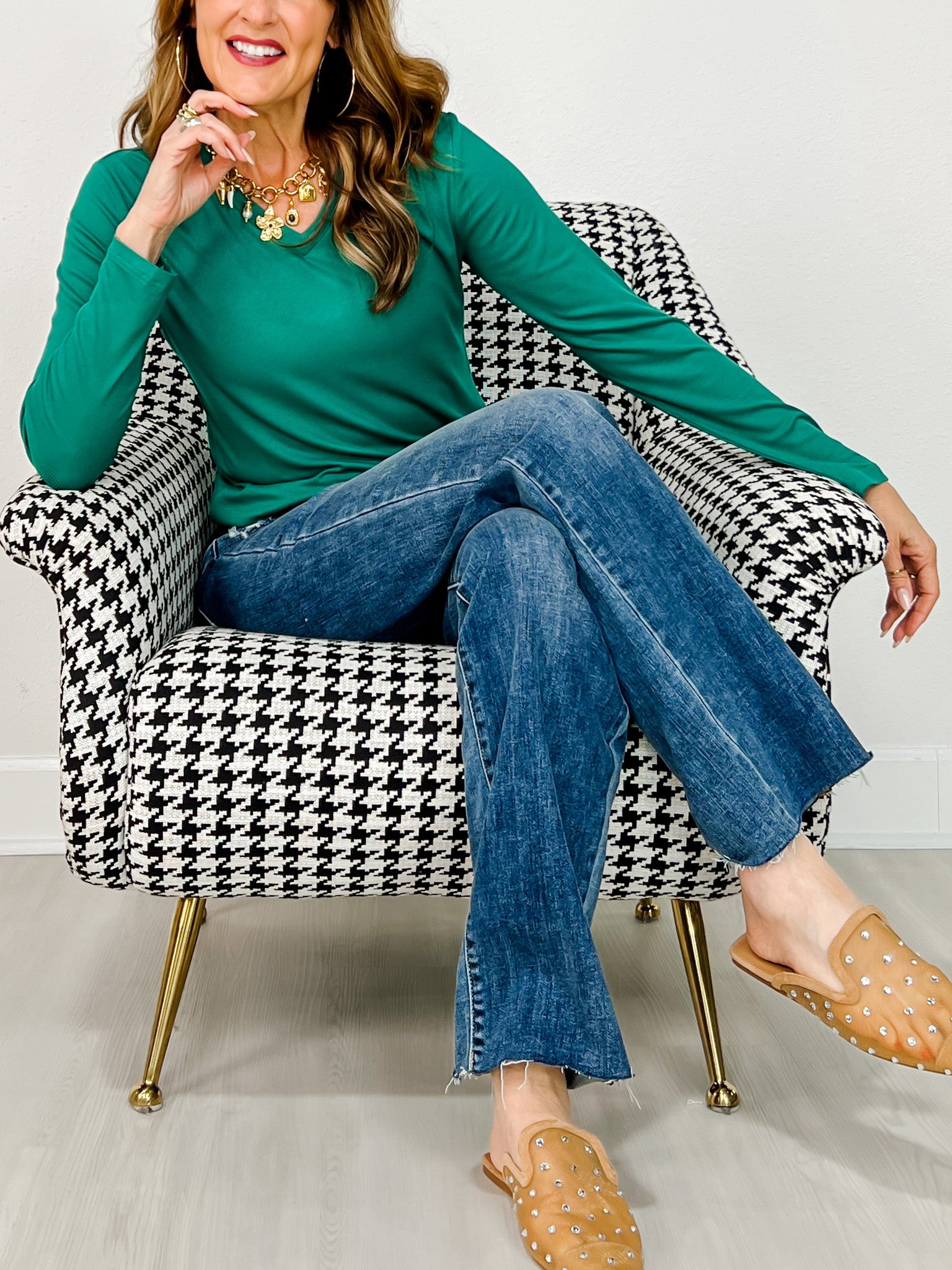 The Lucy Long Sleeve V-Neck Top - Jewel Tones