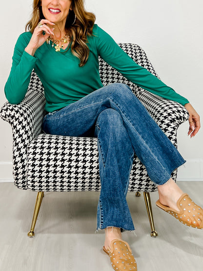 The Lucy Long Sleeve V-Neck Top - Jewel Tones