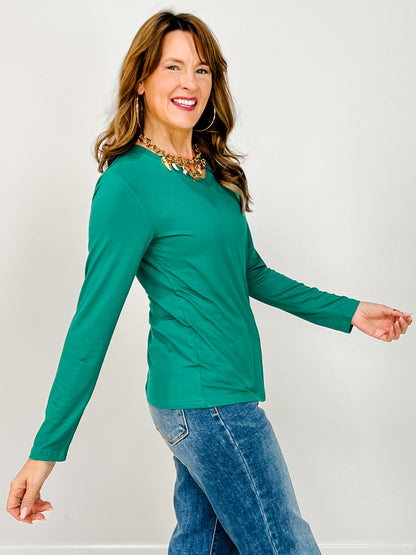 The Lucy Long Sleeve V-Neck Top - Jewel Tones