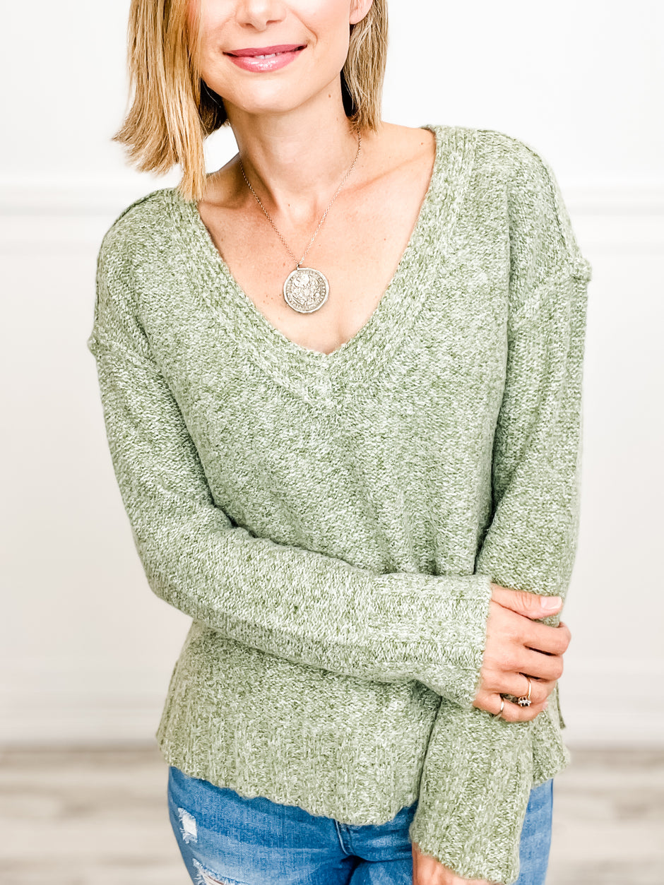 Flippy Thread Cozy V-Neck Lightweight Long Sleeve Sweater Top