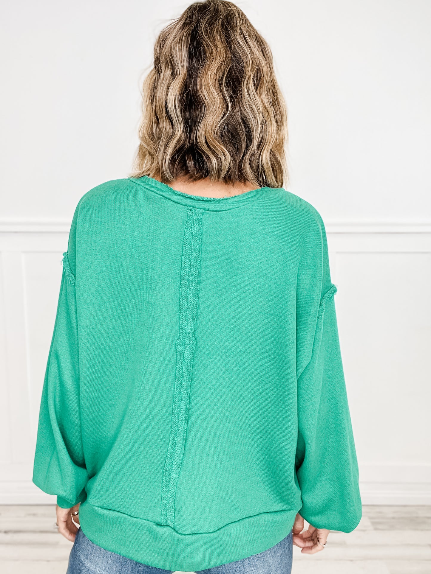 Raw Edge Split Neck Knit Pullover Top