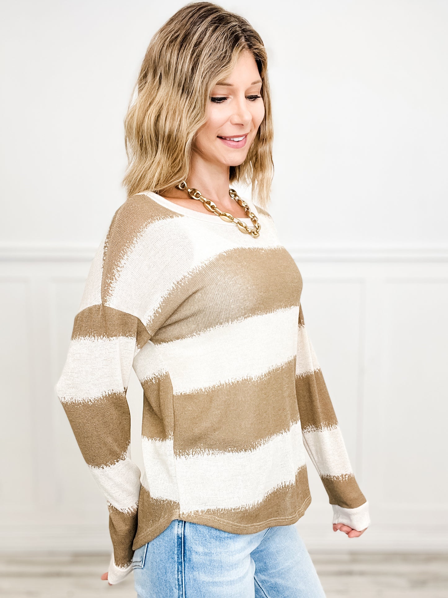 Long Sleeve Striped Sweater with Criss-Cross Back