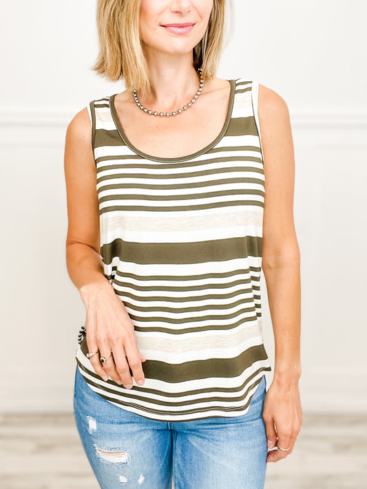 Endless Love Round Neckline Sleeveless Jersey Striped Top