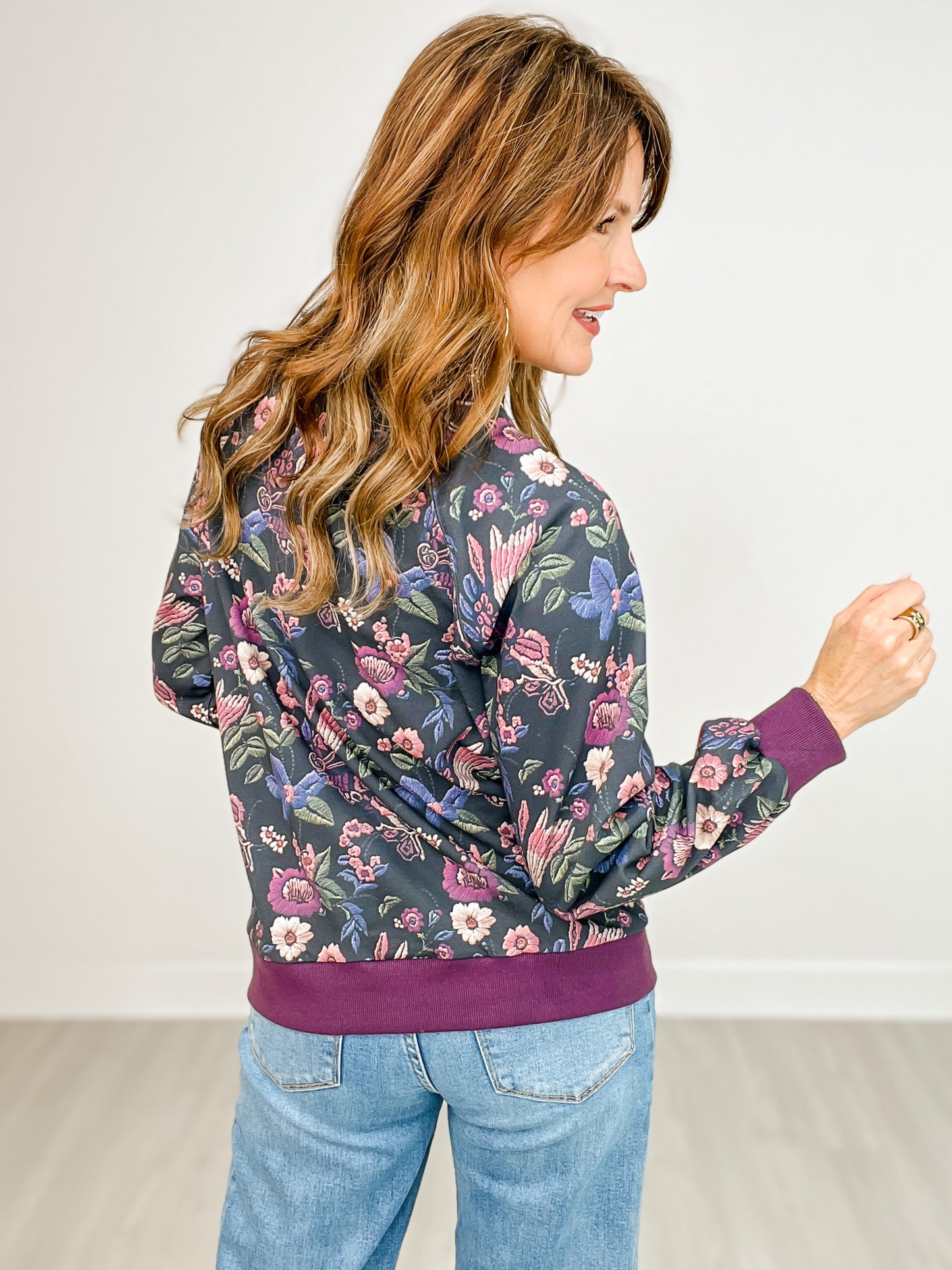 Floral Printed Long Sleeve Pullover Sweater