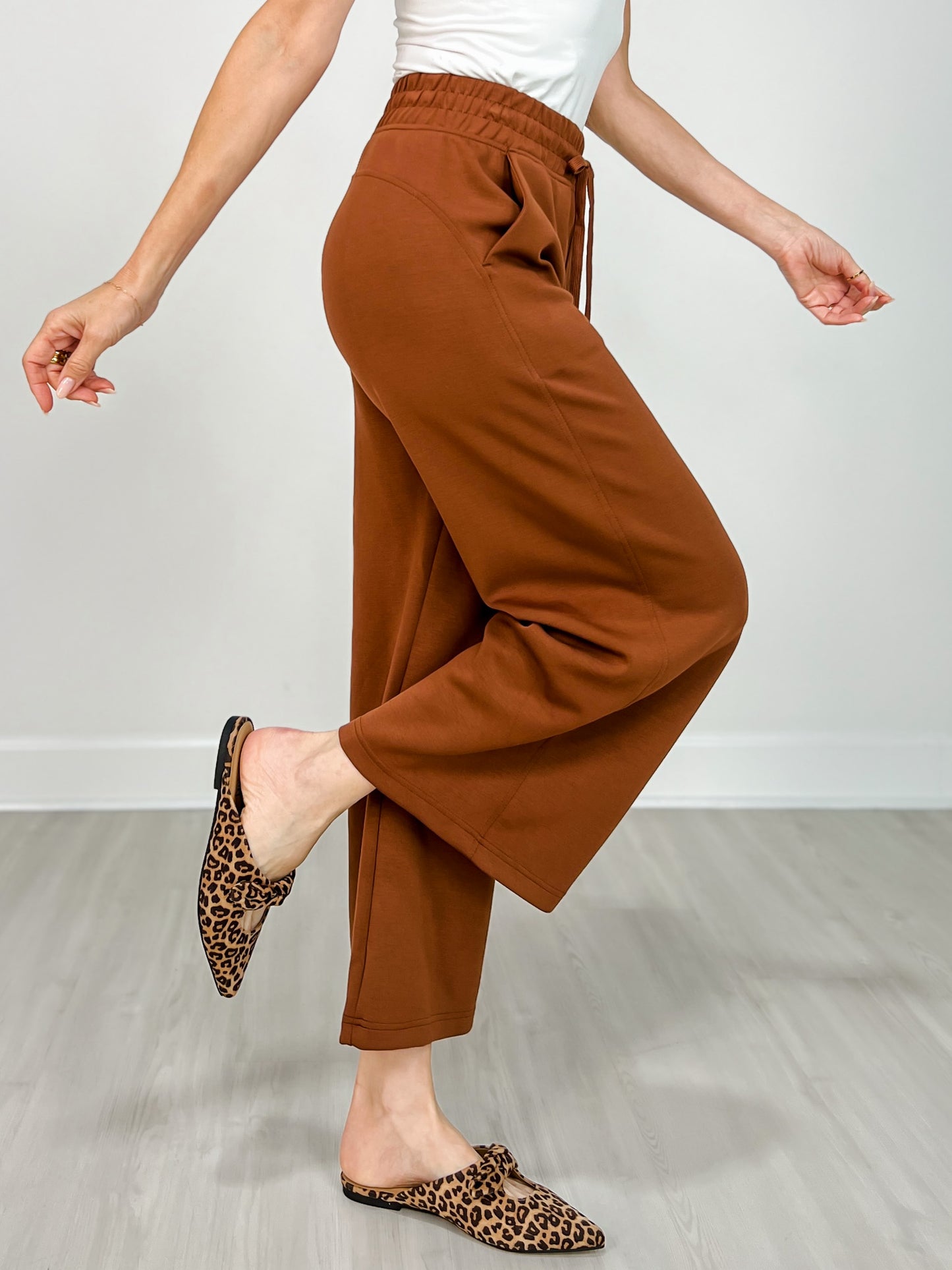 Modal Scuba Cropped Wide Pant in Chestnut