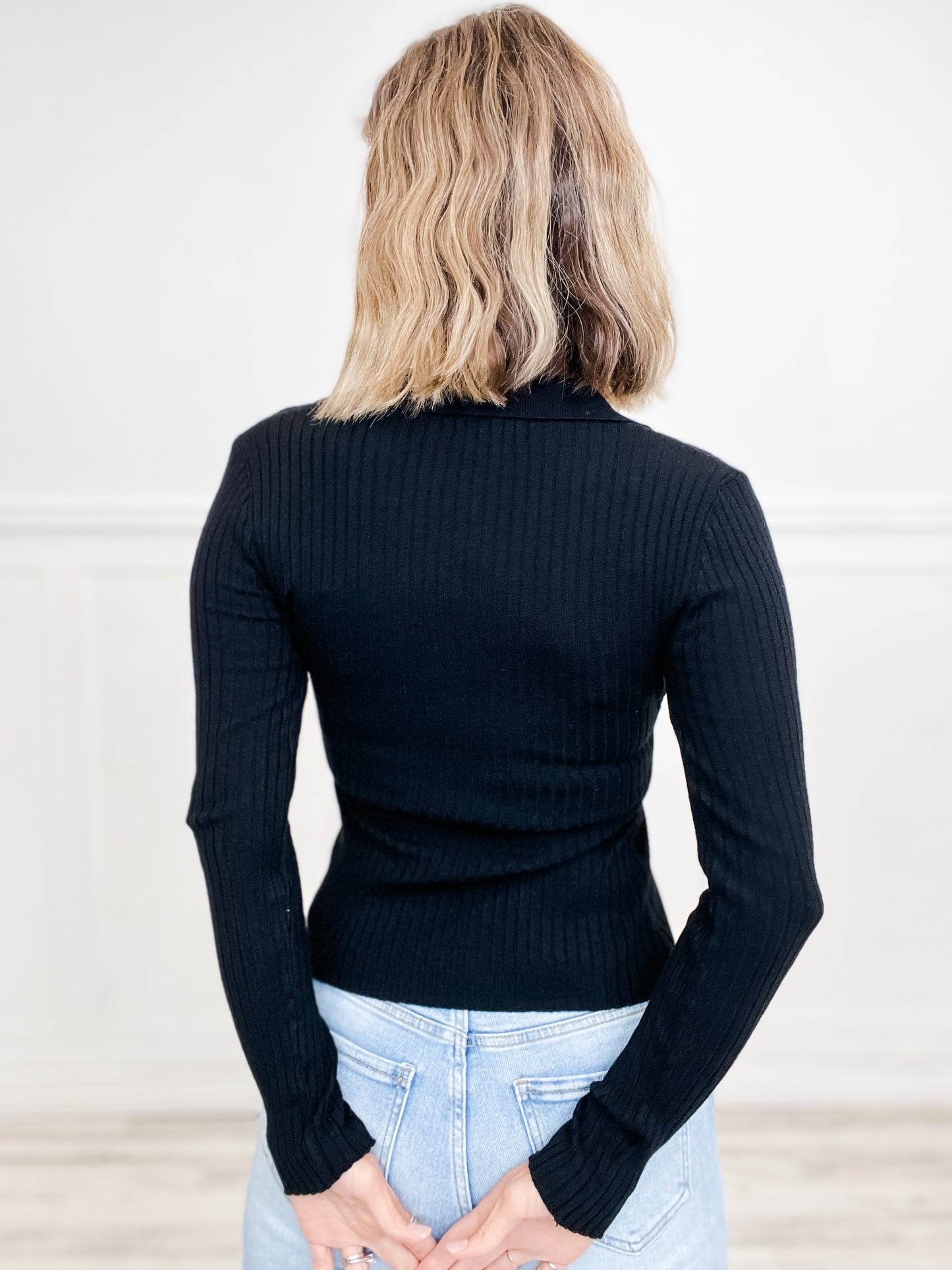 Collared Button Front Long Sleeve Sweater Top