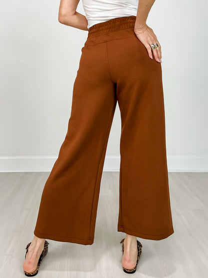 Modal Scuba Cropped Wide Pant in Chestnut