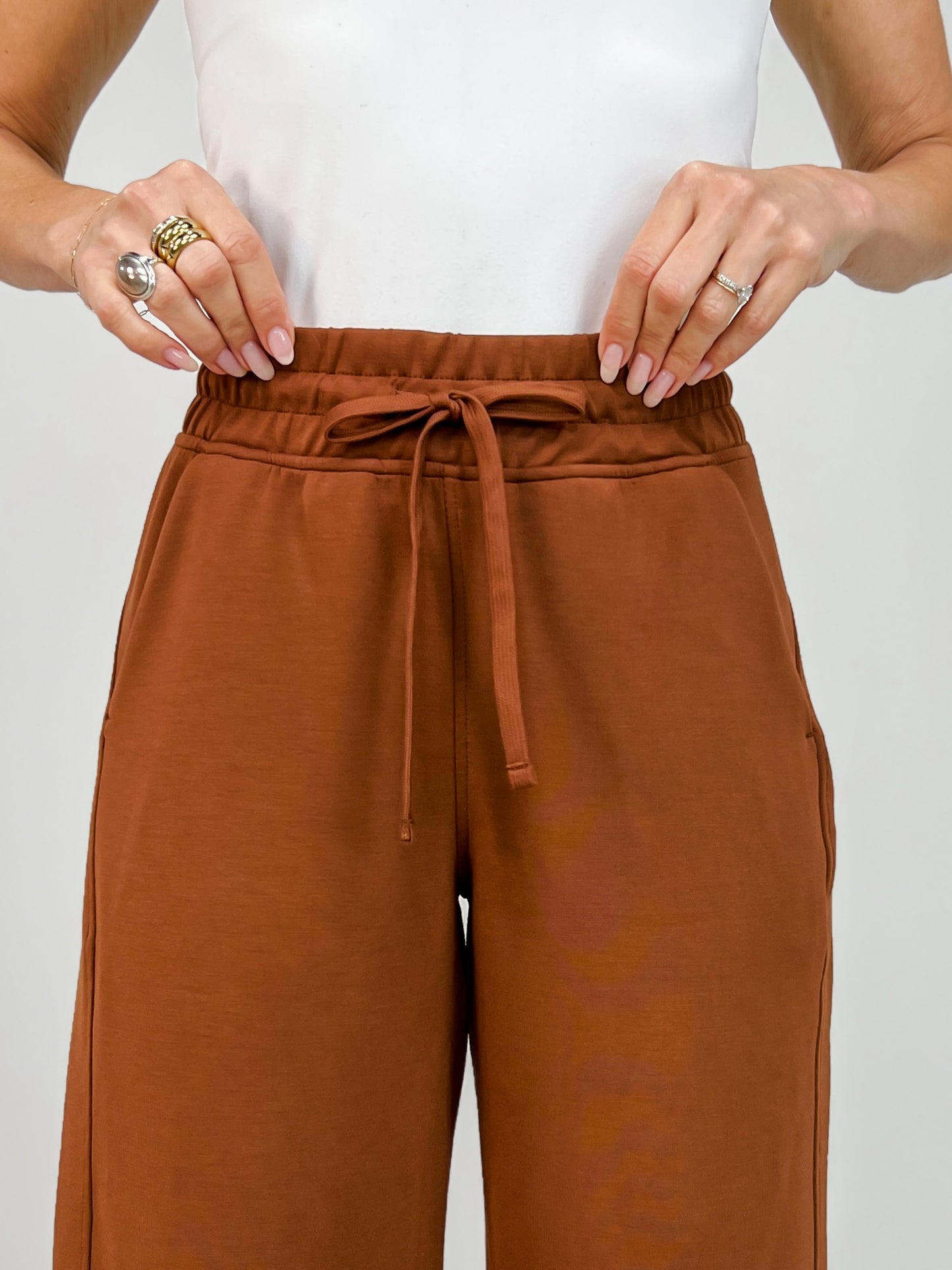 Modal Scuba Cropped Wide Pant in Chestnut