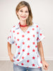 Short Sleeve Light Blue with Stars Collared V-Neck Top