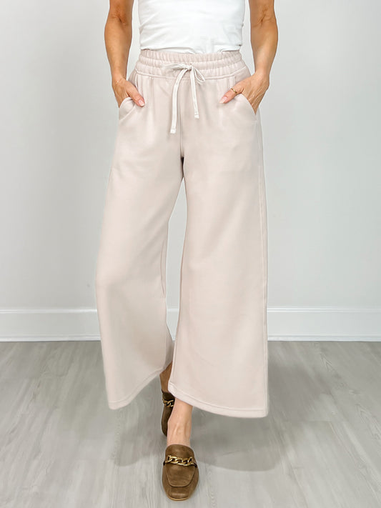 Modal Scuba Cropped Wide Pant in Mocha Cream