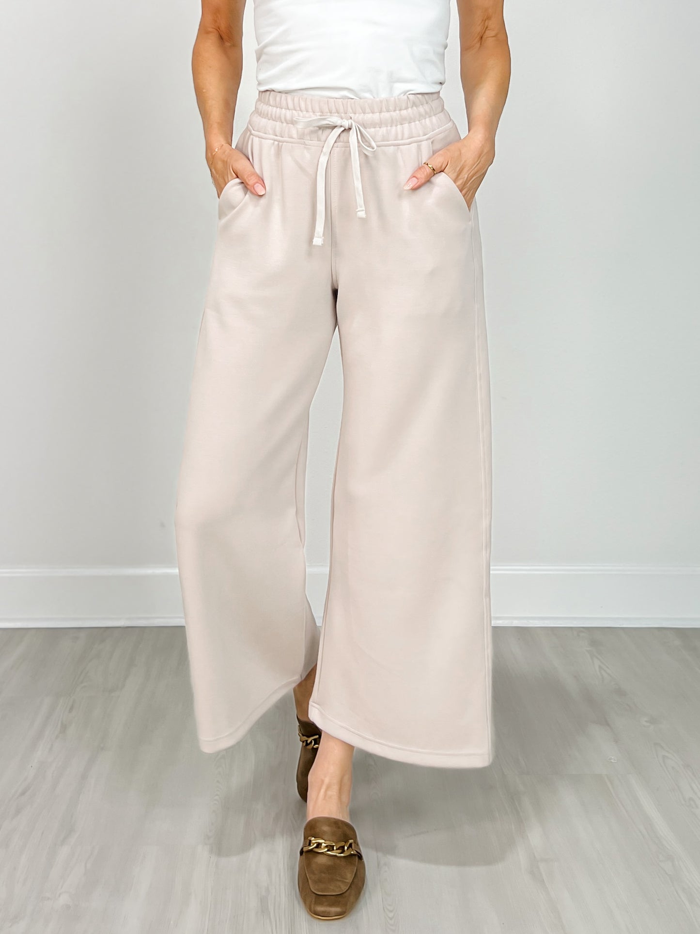 Modal Scuba Cropped Wide Pant in Mocha Cream
