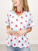 Short Sleeve Light Blue with Stars Collared V-Neck Top