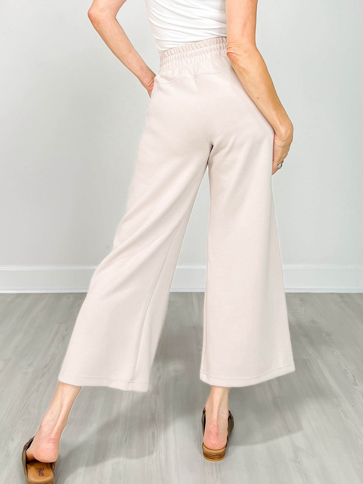 Modal Scuba Cropped Wide Pant in Mocha Cream