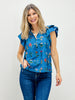 Floral Print Tiered Flutter Sleeves with Tie Neckline