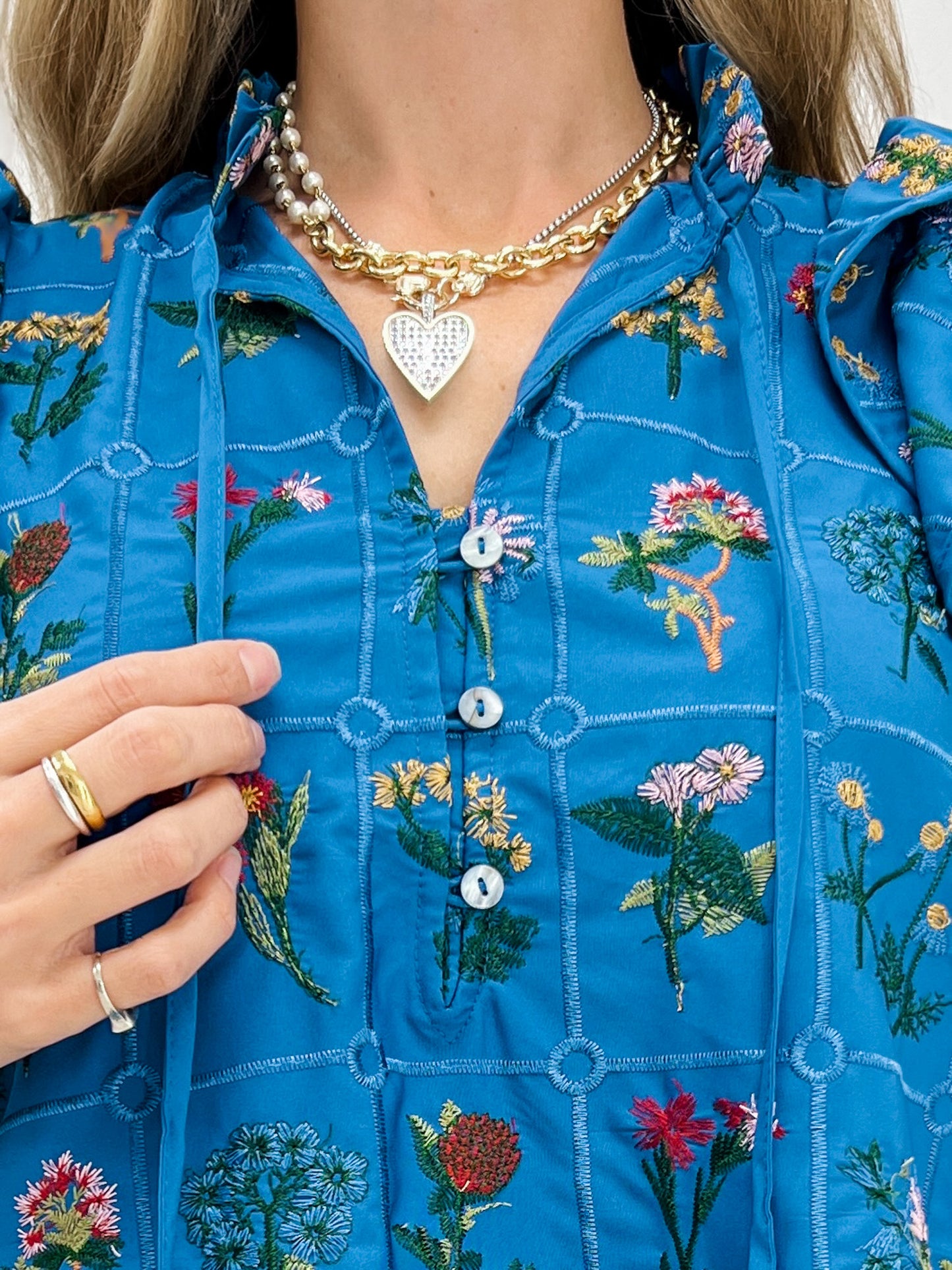 Floral Print Tiered Flutter Sleeves with Tie Neckline