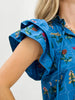 Floral Print Tiered Flutter Sleeves with Tie Neckline