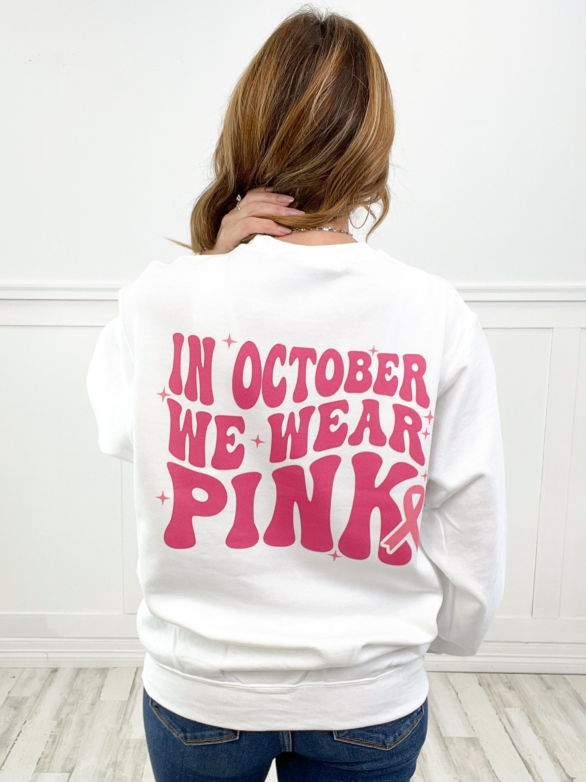 In October We Wear Pink Graphic Sweatshirt Top