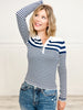 Striped Collared Long Sleeve Polo Sweater Top