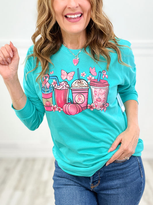 Breast Cancer Awareness Coffee Long Sleeve Graphic Tee