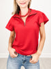 Quarter Zip Top with Collar and Flutter Sleeves