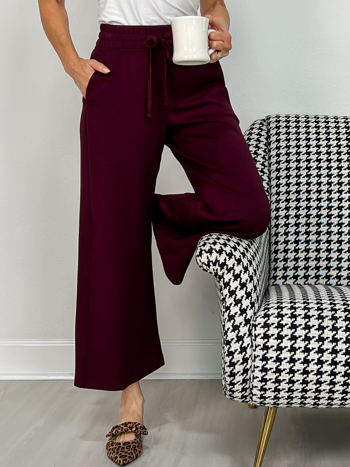 Modal Scuba Cropped Wide Pant in Dark Cherry