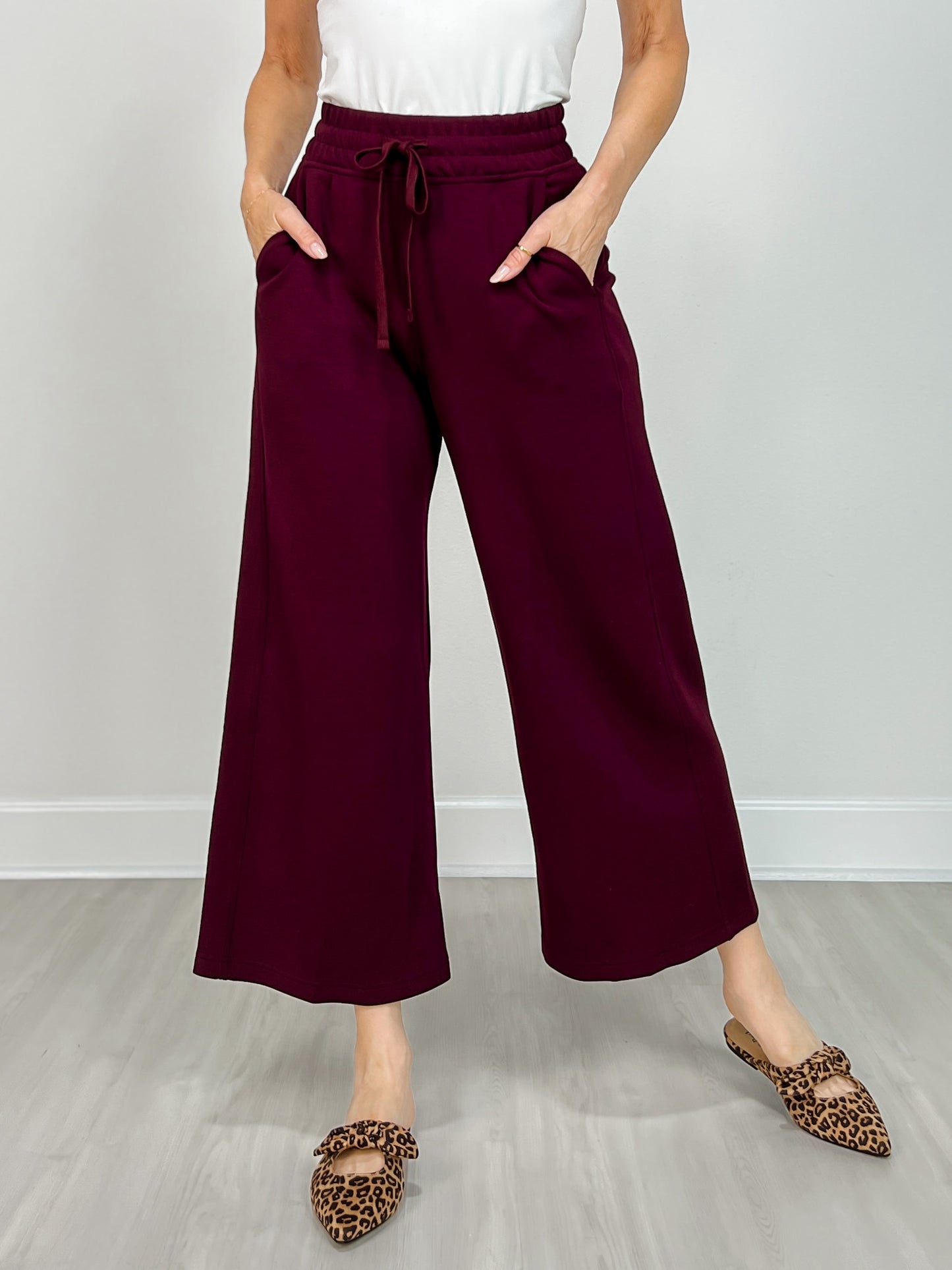 Modal Scuba Cropped Wide Pant in Dark Cherry