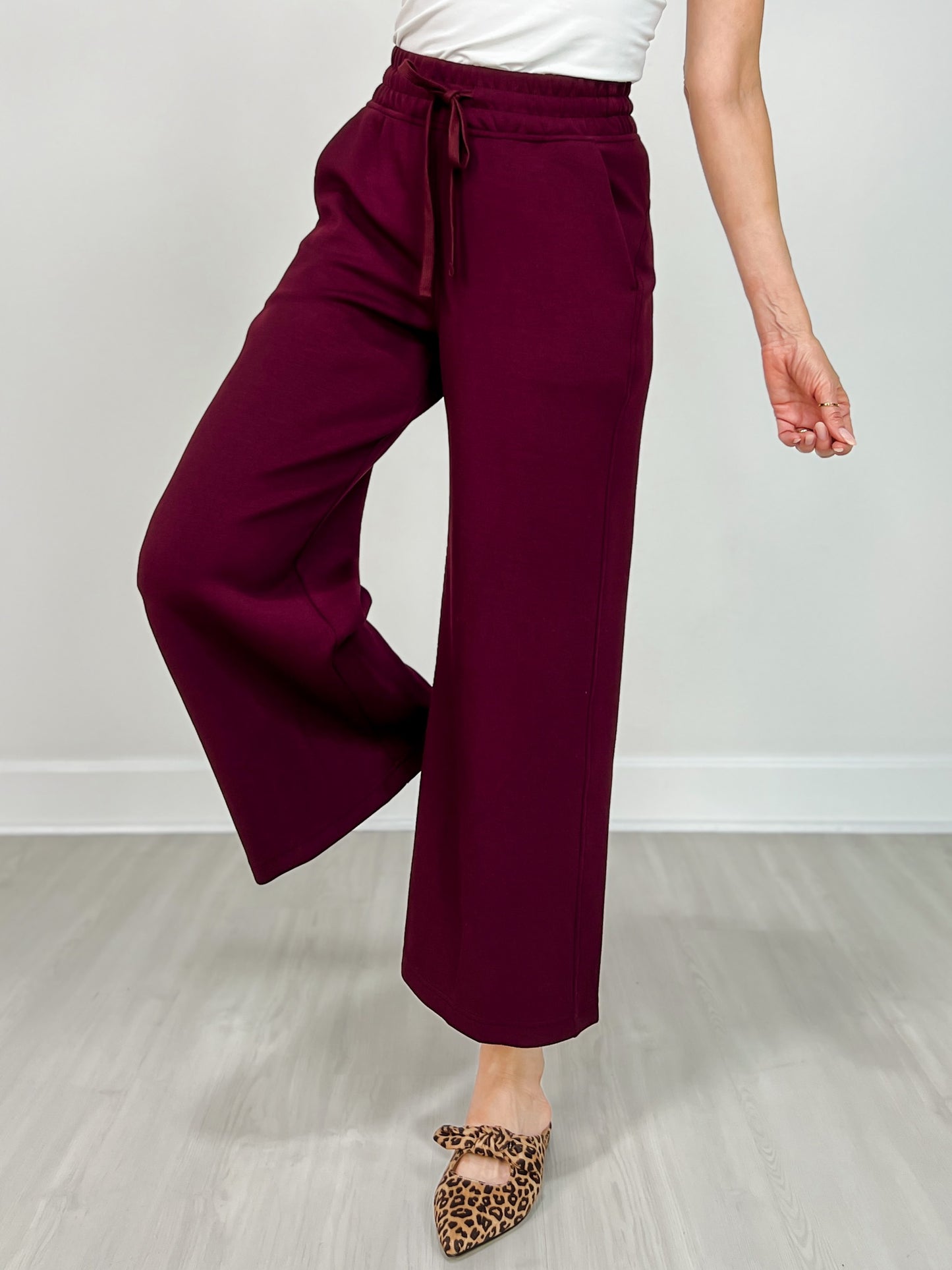 Modal Scuba Cropped Wide Pant in Dark Cherry