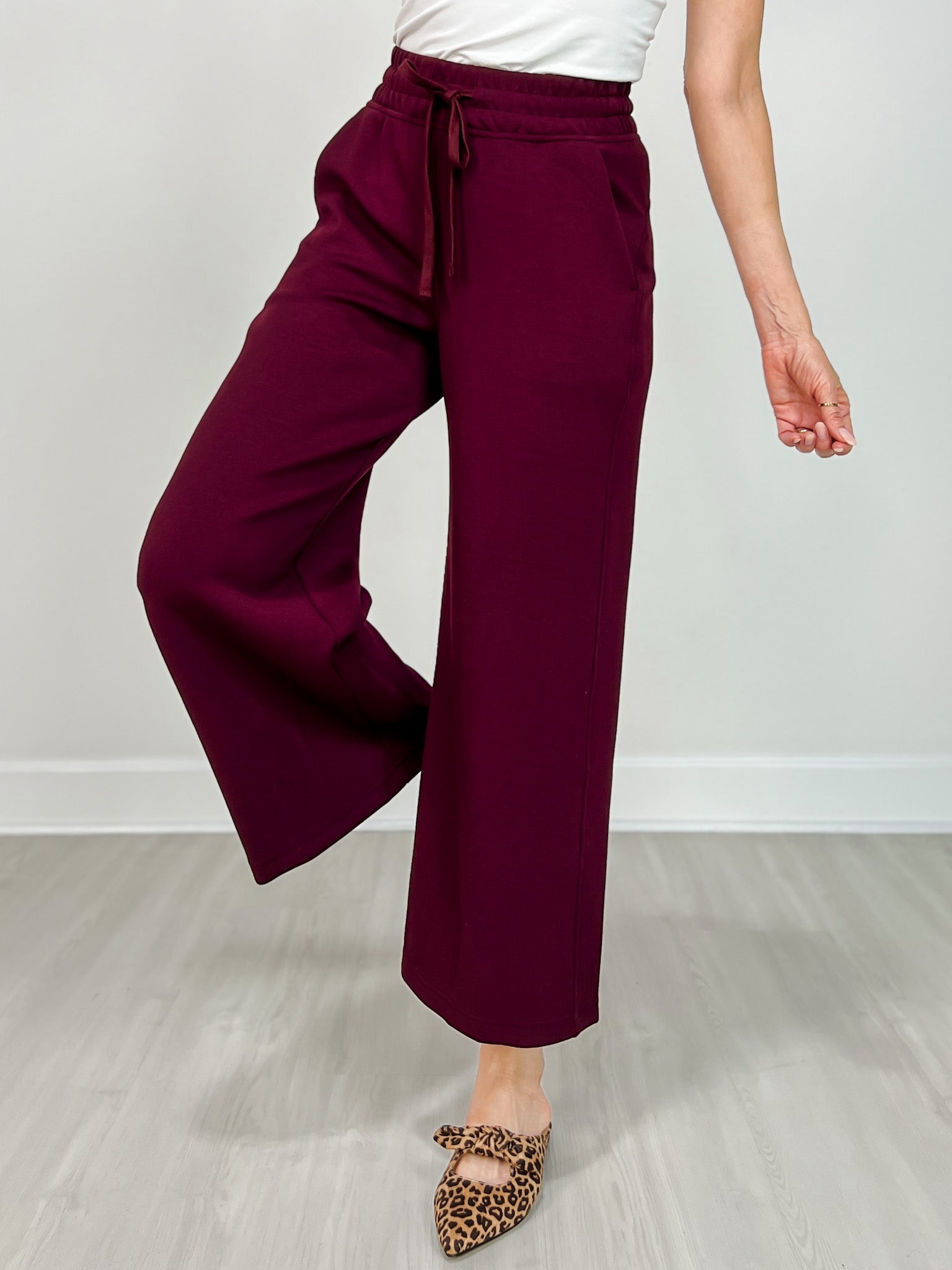 Modal Scuba Cropped Wide Pant in Dark Cherry