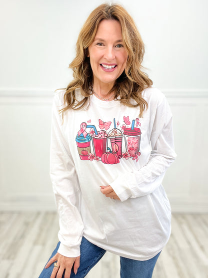 Breast Cancer Awareness Coffee Long Sleeve Graphic Tee