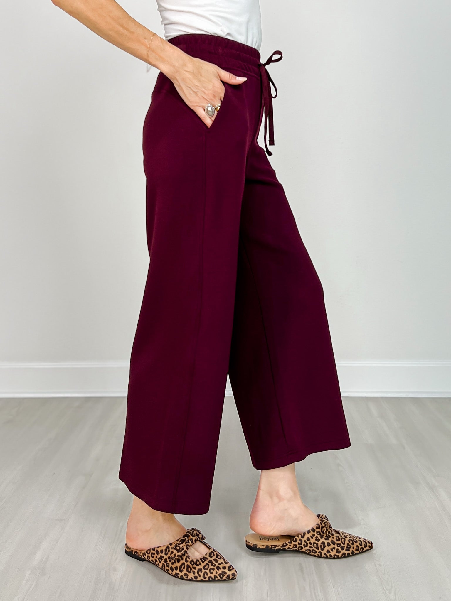 Modal Scuba Cropped Wide Pant in Dark Cherry