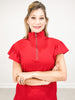 Quarter Zip Top with Collar and Flutter Sleeves