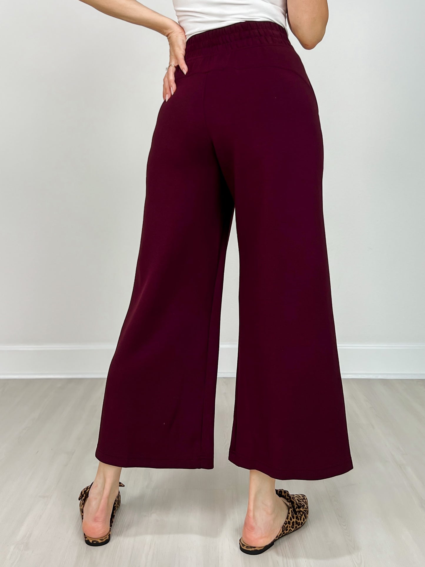 Modal Scuba Cropped Wide Pant in Dark Cherry