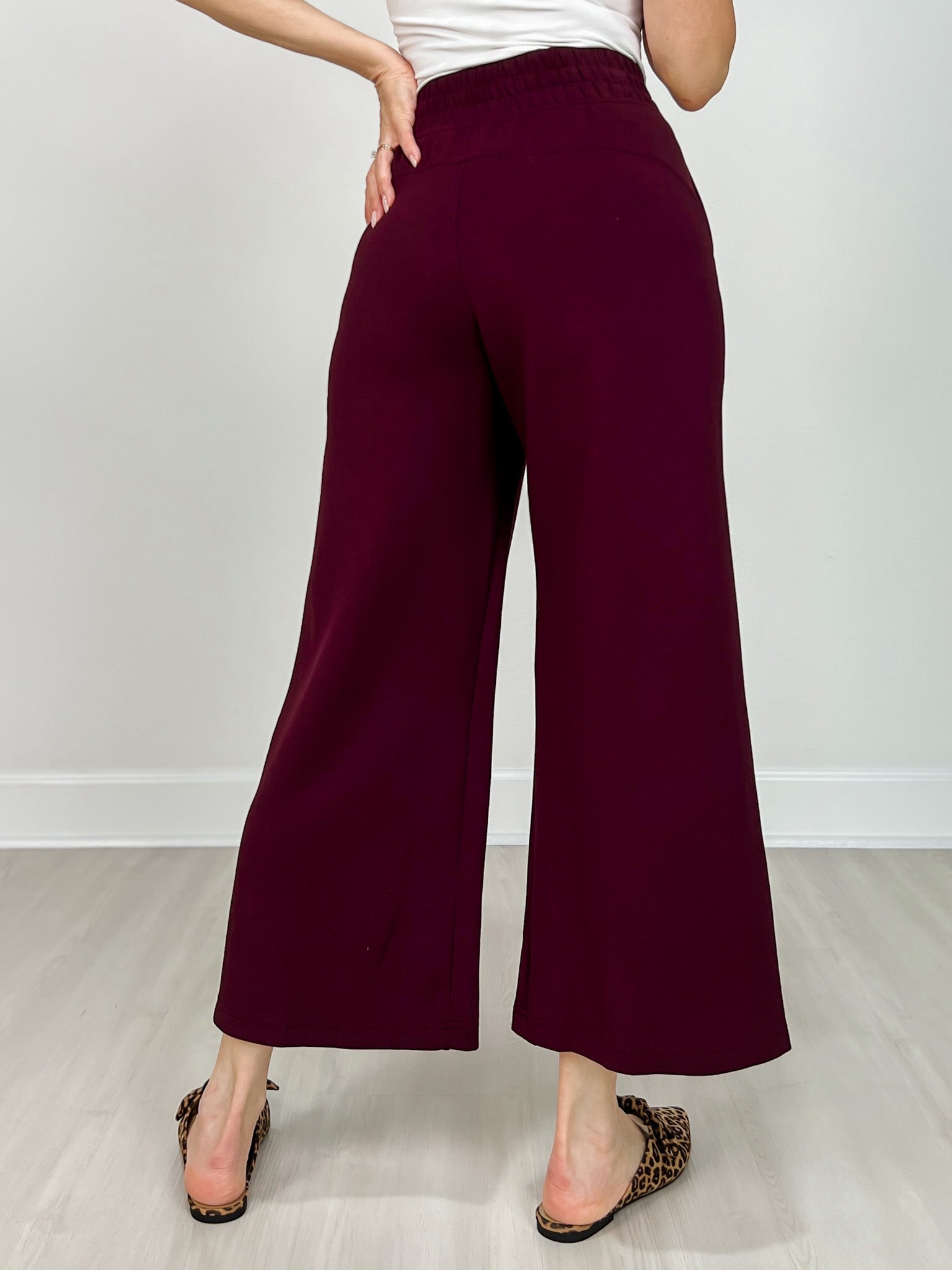 Modal Scuba Cropped Wide Pant in Dark Cherry
