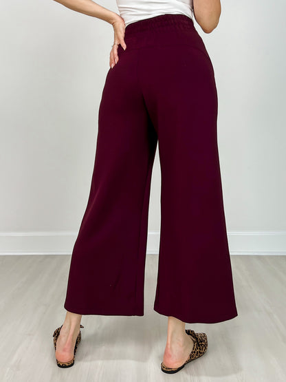 Modal Scuba Cropped Wide Pant in Dark Cherry
