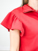 Quarter Zip Top with Collar and Flutter Sleeves