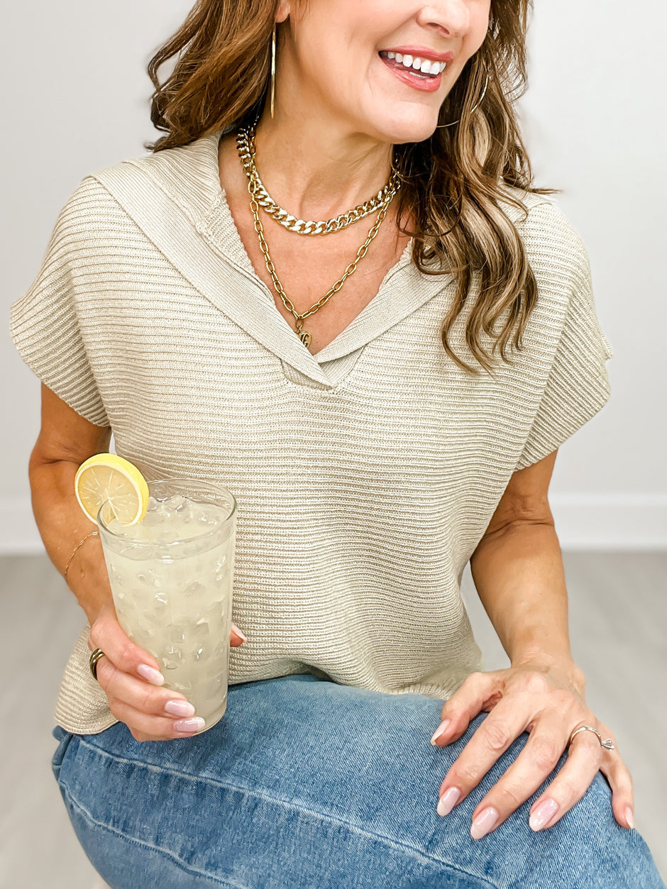 Short Sleeve Shawl Collar Dolman Pullover Sweater