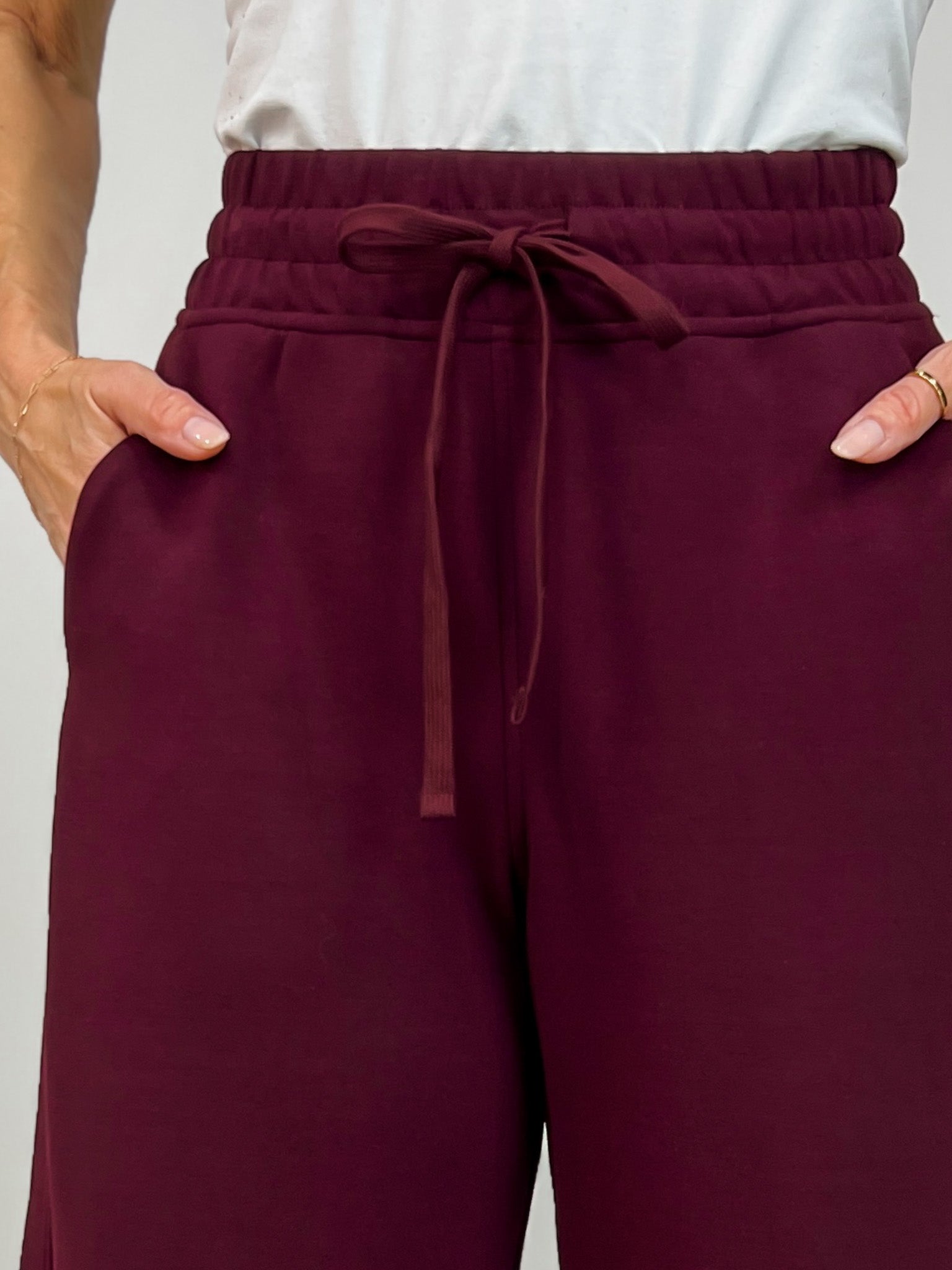 Modal Scuba Cropped Wide Pant in Dark Cherry