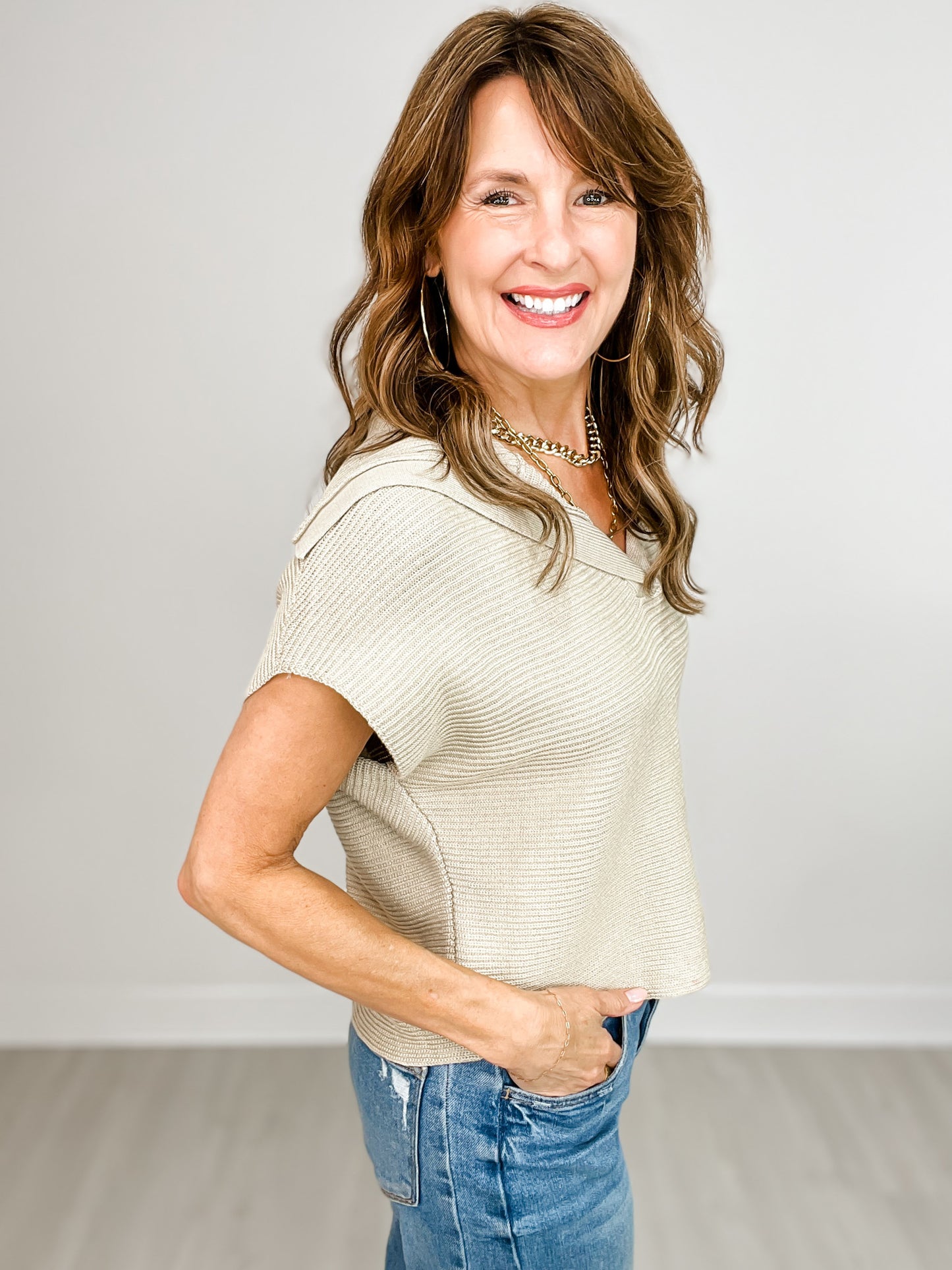 Short Sleeve Shawl Collar Dolman Pullover Sweater